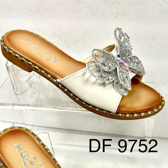 Italina Pink Single Strap Silver AB Rhinestone Butterfly Studded Flatform Sandal - Picture 5 of 7